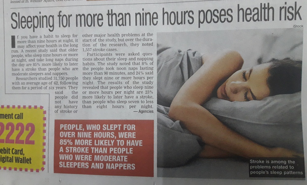 Excessive Sleeping leads Stroke